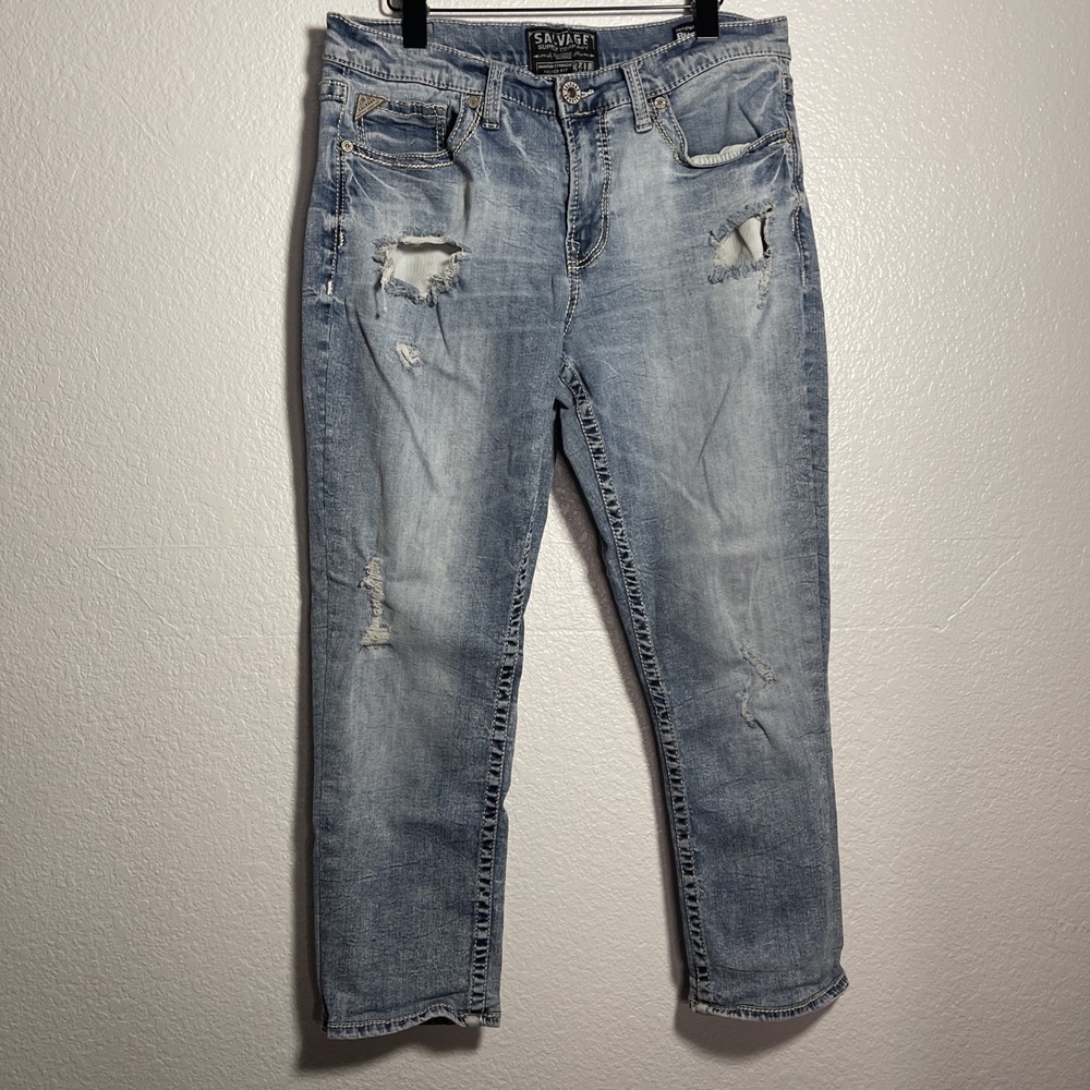 Salvage Supply Co Men Jeans 34x26 Distressed Anarchy Straight Regular Fit Buckle